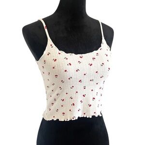 🍓3 for 45- Cotton Blend Cherry Cami with Ruffled Edges